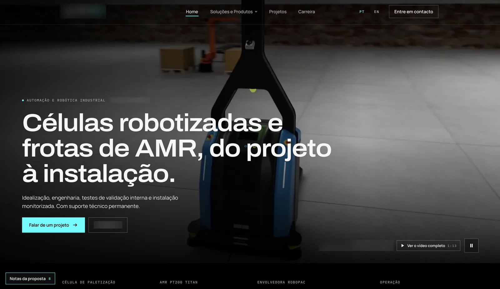 The homepage preview for the same company, name and logo blurred